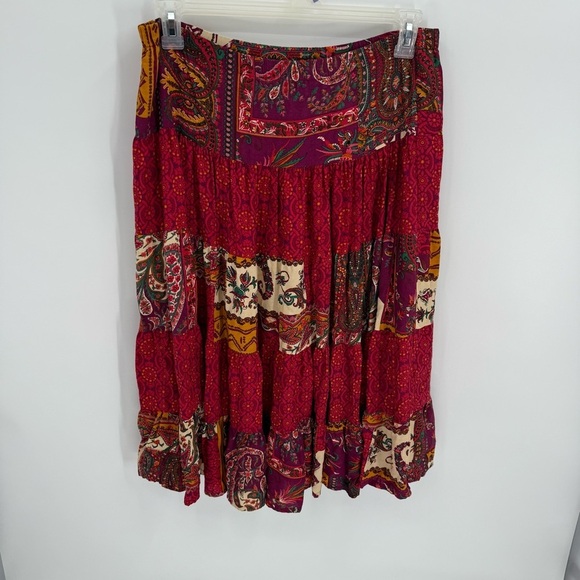 Ali Miles Boho Broomstick Floral Maxi Skirt Size 8 Tiered Pull On Elastic Waist - Picture 7 of 7